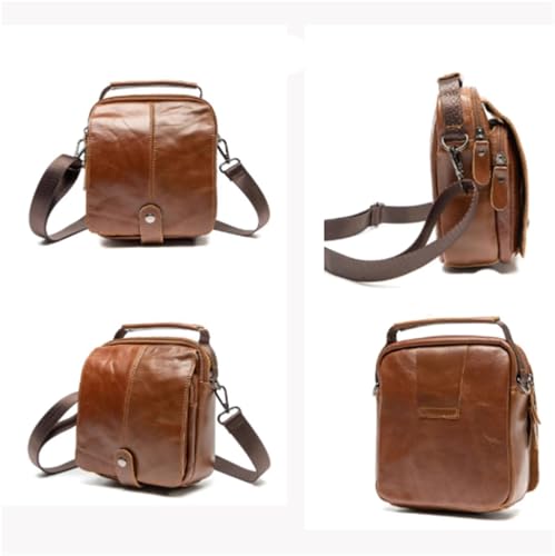 Men Messenger Bag, Leather, Vintage Shoulder Crossbody Purse, Waterproof, for Business Travel Work Outdoor, 7.48in3