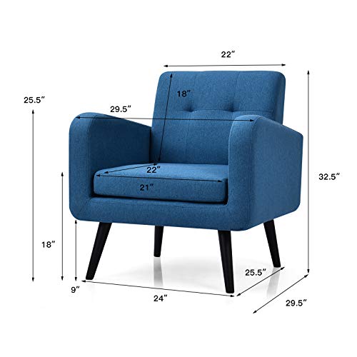 Giantex Upholstered Accent Chair, Modern Mid Century Linen Fabric Living Room Chair With Arms, Max Load 265 Lbs, Comfy Tufted Single Sofa For Reading, Bedroom, Office, Club, Blue #TOP5
