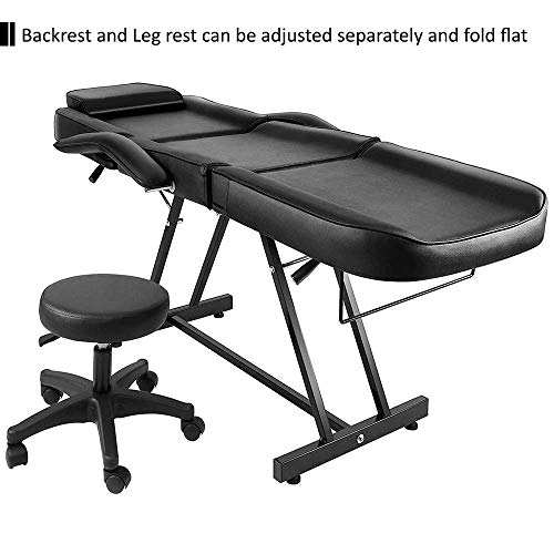 JOYBASE Massage Bed, Adjustable Massage Table with Barber Stool, Spa Salon Massage Equipment (Black)
