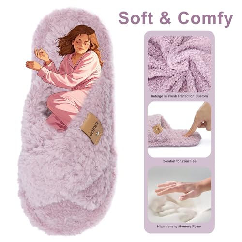 Image of GOEWY Fuzzy Open Toe Slippers for Women Cozy Memory Foam House Shoes Indoor