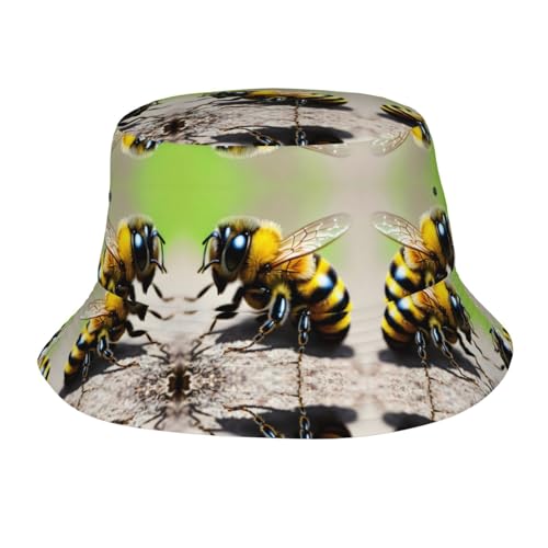 Cute Little bee Adult Unisex Sunshade Bucket hat, Non-Shrinking, Lightweight, Breathable, Foldable, Easy to Store Black