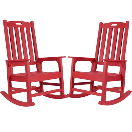 Image of Psilvam Outdoor Rocking Chairs Set of 2, Oversized Porch Rocker (Red)