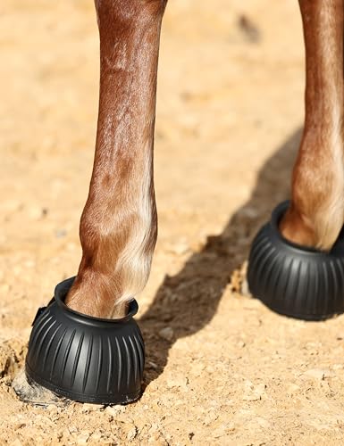 Image of Harrison Howard Rubber Bell Boots for Horses, Hoof Overreach Protection for Horses, w /Upgraded Leather Touch Tape