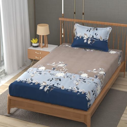 Image of Vram Premium Heavy Cotton Flat Bedsheets with 1 King Size Pillow Covers || Single Bed 350 TC || 60 x 90 Inch Single Size Flat || :- Blue Tricolor
