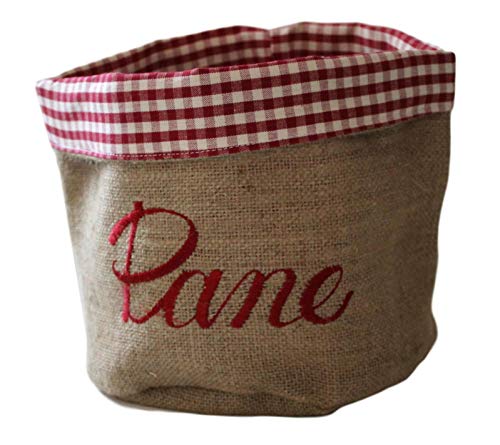 RICAMI FIORENTINI CESTINO PORTA PANE IN COTONE E JUTA, CON RICAMO. PRODOTTO ARTIGIANALE TOSCANO DI ALTA QUALITA' (rosso)