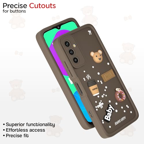 Image of Pikkme Back Cover for Samsung Galaxy M13 4G | Cute Fun Cartoon 3D Bear Silicone Full Body Protection Bumper Cover (Brown)