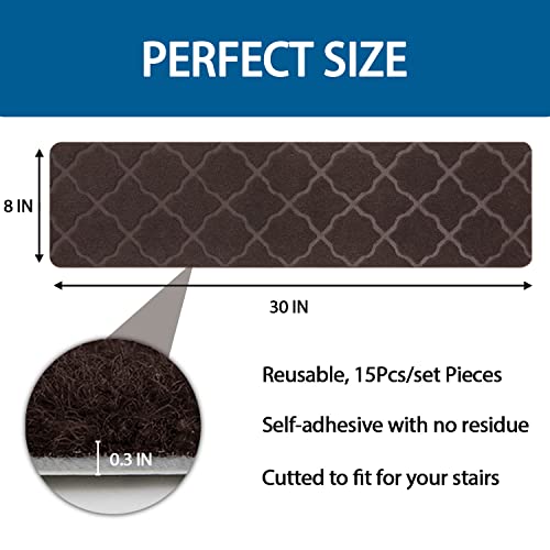 Non Slip Stair Treads Carpet - For Wooden Steps Indoor With Self Adhesive Tape Set Of 15, Anti Moving Stair Runners Covers Mats Staircase Step Carpet For Elder Pet Dog, 8"X30“ #TOP2