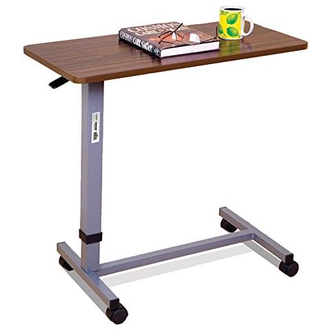 Essential Medical Supply Height Adjustable Automatic Overbed Table - Woodgrain Top with Locking Wheels, Perfect for Hospital and Home Use - Table for Easy Access and Convenience for Adults and Seniors Cover