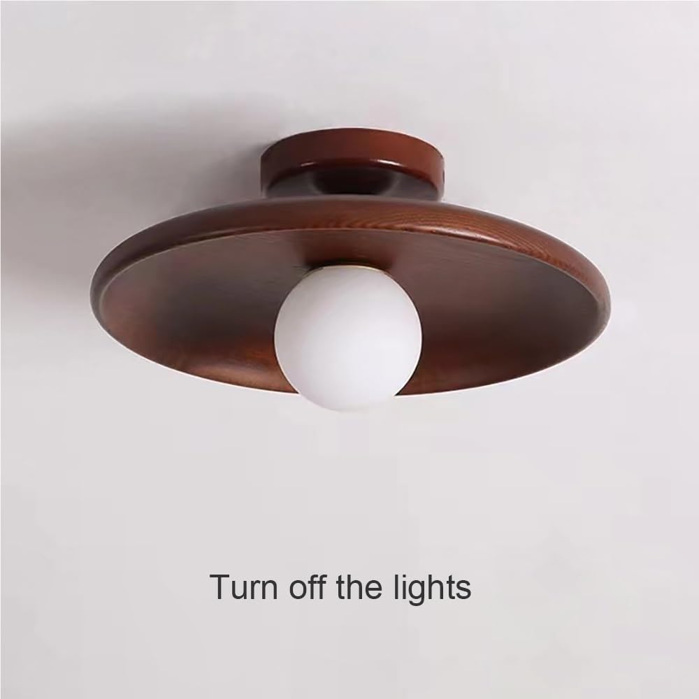 Okrągła Drewniana Lampy Sufitowa Minimalistyczna, Plafon z Oświetlenie Sufitowe Szklane do Przedpokoju lub Kuchni(Walnut(3 modes),35cm/13.77in)