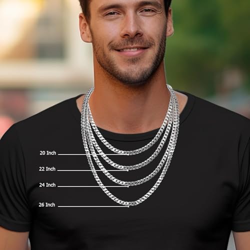 Image of LeCalla Solid 925 Sterling Silver Italian 5mm, 6mm Diamond-Cut Cuban Link Curb Chain Necklace for Men Women (16, 18, 20, 22, 24, 26 Inches)