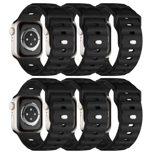 Image of Sport Bands 6-Pack Compatible with Apple Watch Ultra 3 /2 Band 49mm 46mm 45mm 44mm 42mm, Wide Soft Silicone Wristbands Waterproof Strap Men for iWatch Series 11 10 9 8 7 6 5 4 3 SE Ultra