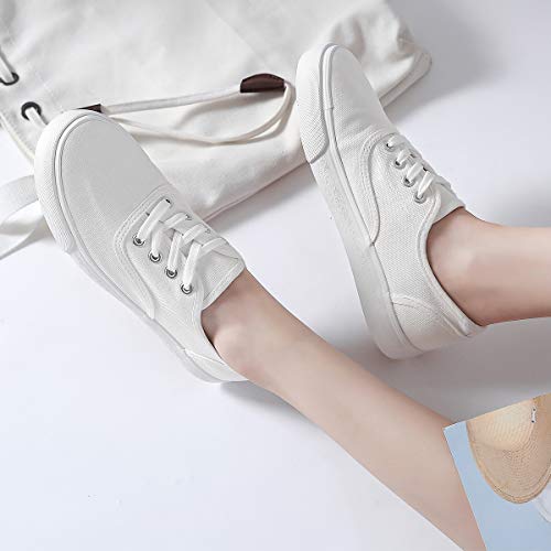 Women White Slip On Sneakers Casual Girls Canvas Fashion Sneakers(White&White.us6 #TOP5