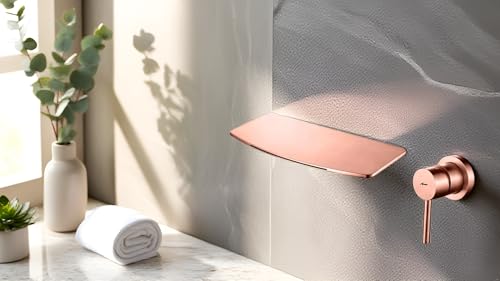 Image of Aquieen Luxury Series Wall Mounted Basin Mixer Hot & Cold with Diverter Body & Exposed Part Kit (Bianca) (Rose Gold)