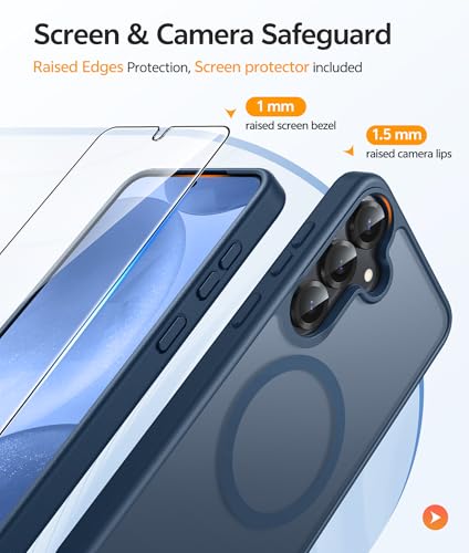 Image of FNTCASE for Samsung Galaxy S25 /S24 Case: Galaxy S24 /S25 Phone Case [Fit with Magsafe] Translucent Matte Case [Screen Protector] Military Grade Shockproof Protective Phone Cover-Blue