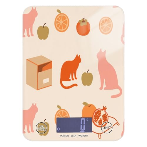 Bilancia facile da pulire per peso alimentare 5 kg/5 g, gatto giocoso rosa e arancione bilancia da cucina grammi con 4 unità per cheto perdita di peso cheto (batterie non incluse) pesa para alimentos