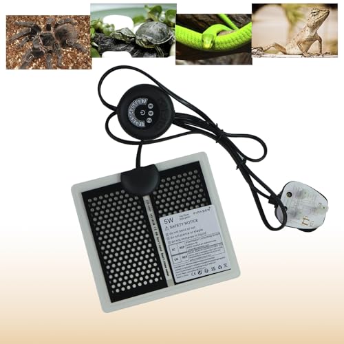FIPASEN Reptile Heat Pad Reptile Heating Mat with 7 Button Temperature Adjustment for Reptiles Tortoise Snakes Lizard Gecko Hermit Crab Turtle Amphibians - Terrarium Heat Mats (5W 6x5.5 inches)