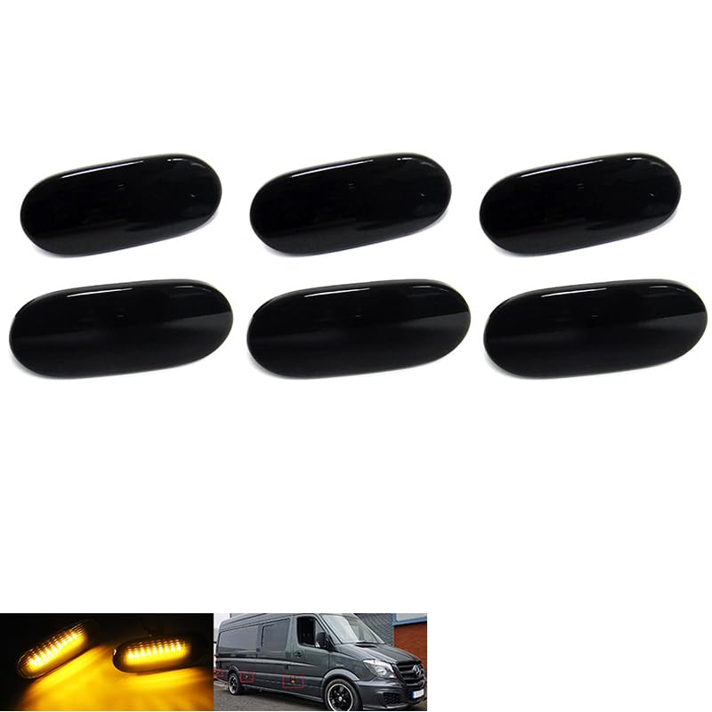 RZG 6x Schwarz Getönte Linse Seitenmarkierungsleuchte LED Blinker Reflektor Licht Für 2014-2022 MB Sprinter 906 907 910 Crafter 2E
