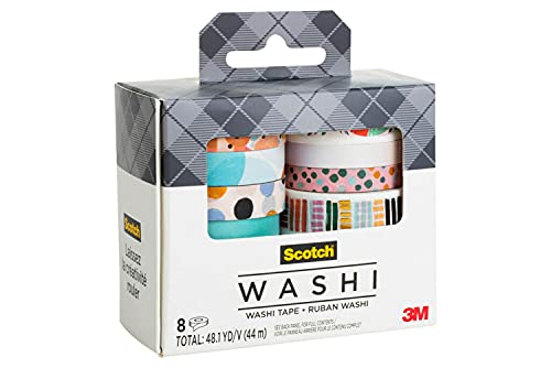 Image of Scotch Washi Tape, Abstract Modern Design, 8 Rolls, Great for Bullet Journaling, Scrapbooking and DIY Decor (C1017-8-P19)