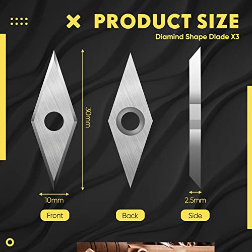 12 Pieces Tungsten Carbide Cutters Inserts Set for Wood Lathe Turning Tools Include 11 mm Square with Radius, 12 mm and 8.9 mm Round, 30 x 10 mm Diamond with Pointed Point