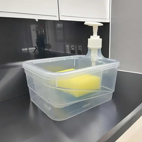 Image of MARKWELL 2-in-1 Liquid Soap Dispenser with Scrubber, 700ml Liquid Capacity Soap Pump, Multipurpose Kitchen Countertop Dish Washing Container, Compact Pump Bottle with Sponge