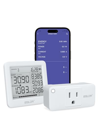 BALDR Wi-Fi Power Monitor Socket - Wifi Power Outlet, Electric Usage Meter, Smart Power Outlet, Power Consumption Monitor, Plug In Power Meter, Need Hub to Work (Sold Separately) - 2.4GHZ Network Only