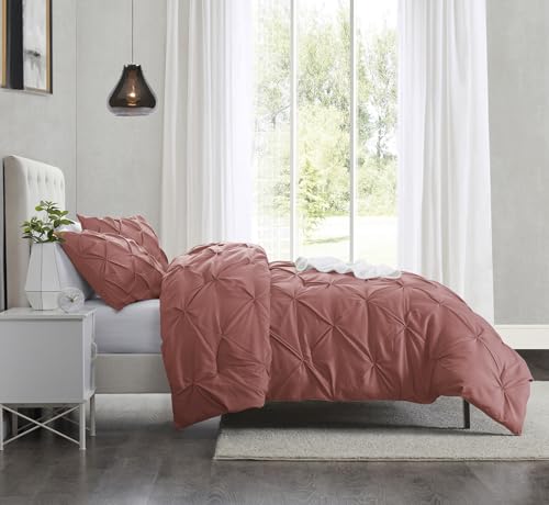 Image of Nestl Pink Clay Duvet Cover Full Size - Soft Double Brushed Duvet Set with Button Closure & Corner Ties, 3 Piece Luxurious Pinch Pleated Duvet Cover Set 80x90 Inches with 2 Pillow Shams