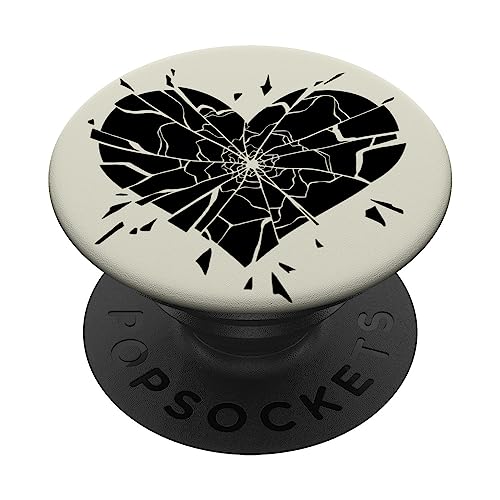 Broken Shattered Damaged Splintered Heart PopSockets Adhesive PopGrip, Black