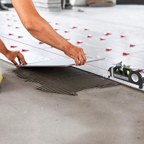 Image of Laser Level Pro 3 with Measuring Tape 8FT (2.5m) | Multi-Function Laser Level Tool with Horizontal & Vertical Alignment, Built-in Ruler, Bubble Level (lesar leval patti)