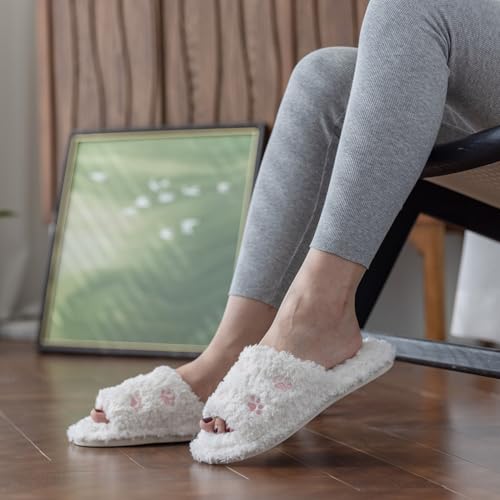Image of GOEWY Fuzzy Open Toe Slippers for Women Indoor Cozy Memory Foam Slip On House Slides Shoes Gifts for Womens Her Mom