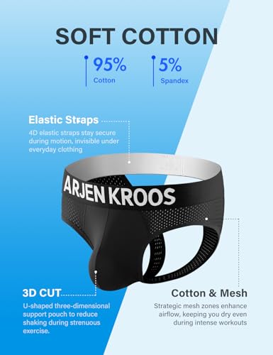 Arjen Kroos Men's Jockstrap Underwear, 3 Pack Breathable Mesh Athletic Supporter Cotton Pouch Jock Briefs2