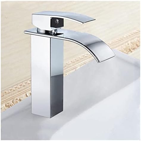 Brass Single Handle Hot and Cold Waterfall Faucet Adapter for Kitchen and Bathroom Sink Countertop Vanity Faucet Gold White Cover Included