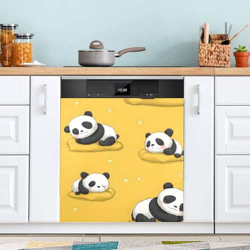 Playful Panda Pattern with Cozy Pillow Dishwasher Stickers Kitchen Fridge