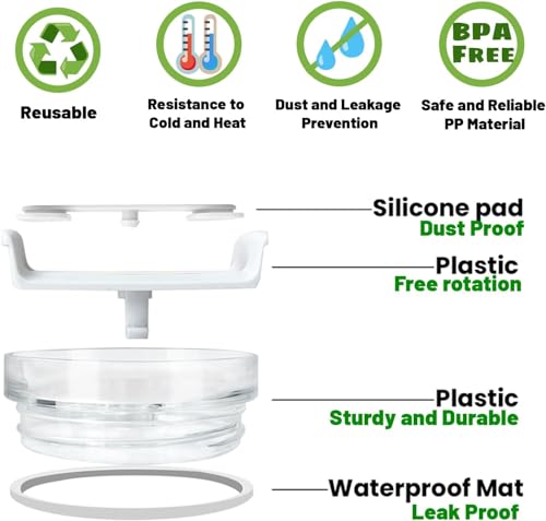 Image of Tumbler Lid Replacement For 1.2L Stanley Cap Replacement With Straw Hole Stanley Cup - Leak Proof For Tumbler Cap Sipper Lid- 1 PC, White