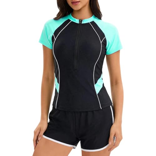 Rash guard femme 2 pièces maillot short grande taille protection anti-UV pour la plage