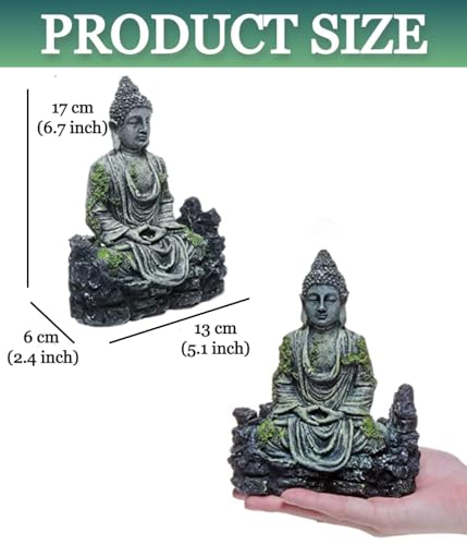 Image of Mistletoe Handcrafted Antique Meditation Buddha Statue for Aquarium | Pond Fountains and Fish Tank Decor | Eco-Friendly Resin | Antique Positive Buddha Ornament (14L x 10W x 7H CM)