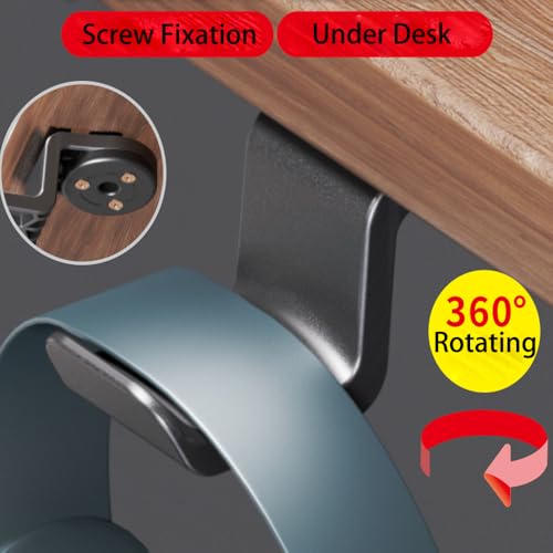 Soporte para auriculares bajo el escritorio, gancho giratorio de 360° ajustable, ligero, fabricado en nailon reforzado con fibra, para escritorio y mesa, ideal para estudiantes, con capacidad de 50 lb y fijación mediante tornillos miniatura 4