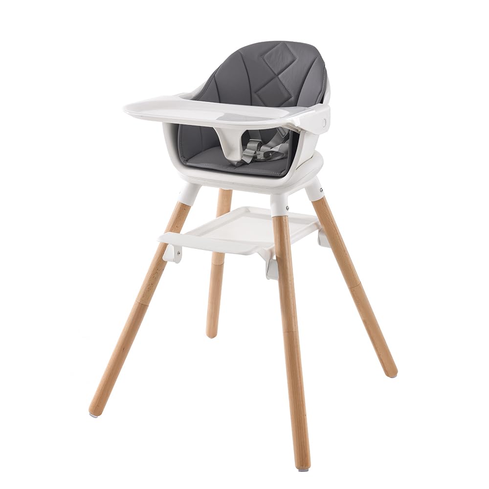 Obee Odee Woot High Chair, 6 in 1 Multifunctional Baby High Chair with Adjustable Legs & Double Removable Tray, Safety Harness & Waterproof PU Cushion