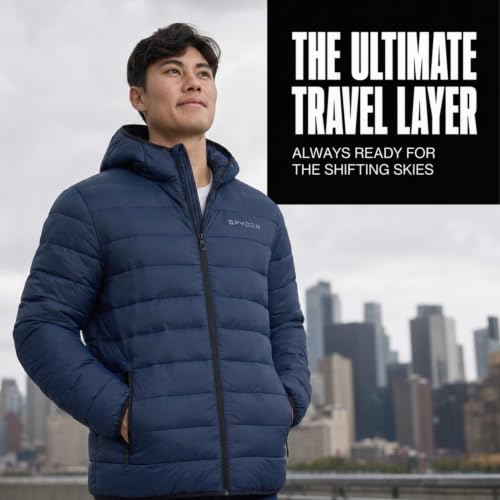 Image of Spyder Puffer Jacket Men - Packable Lightweight Quilted Hooded Winter Coat