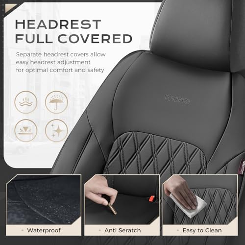 Image of Coverado Car Seat Cover, Car Seat Covers Front Seats, Waterproof Car Seat Covers, Car Seat Cushion, Front Seat Covers Faux Leather Driver Car Seat Protector Fit for Most Cars Trucks SUV, Black