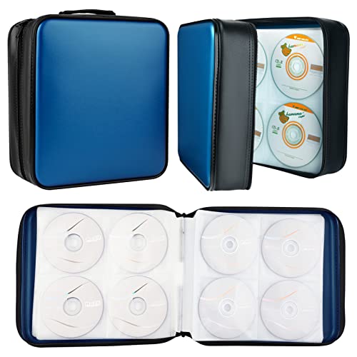 Timcorr Cd Case Dvd Holders Storage - 432 Capacity Portable Disc Organizer & Cd Wallet Binder Sleeve Holder For Car Travel | Media (Blue) #TOP4