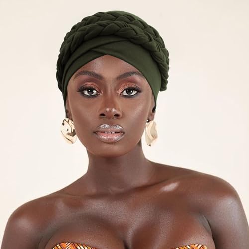 Image of DRESHOW African Women Turban Caps Beanie Twist Headscarf Pre-Tied Double Twisted Braids Headwraps for Women Chemo Cancer Cap