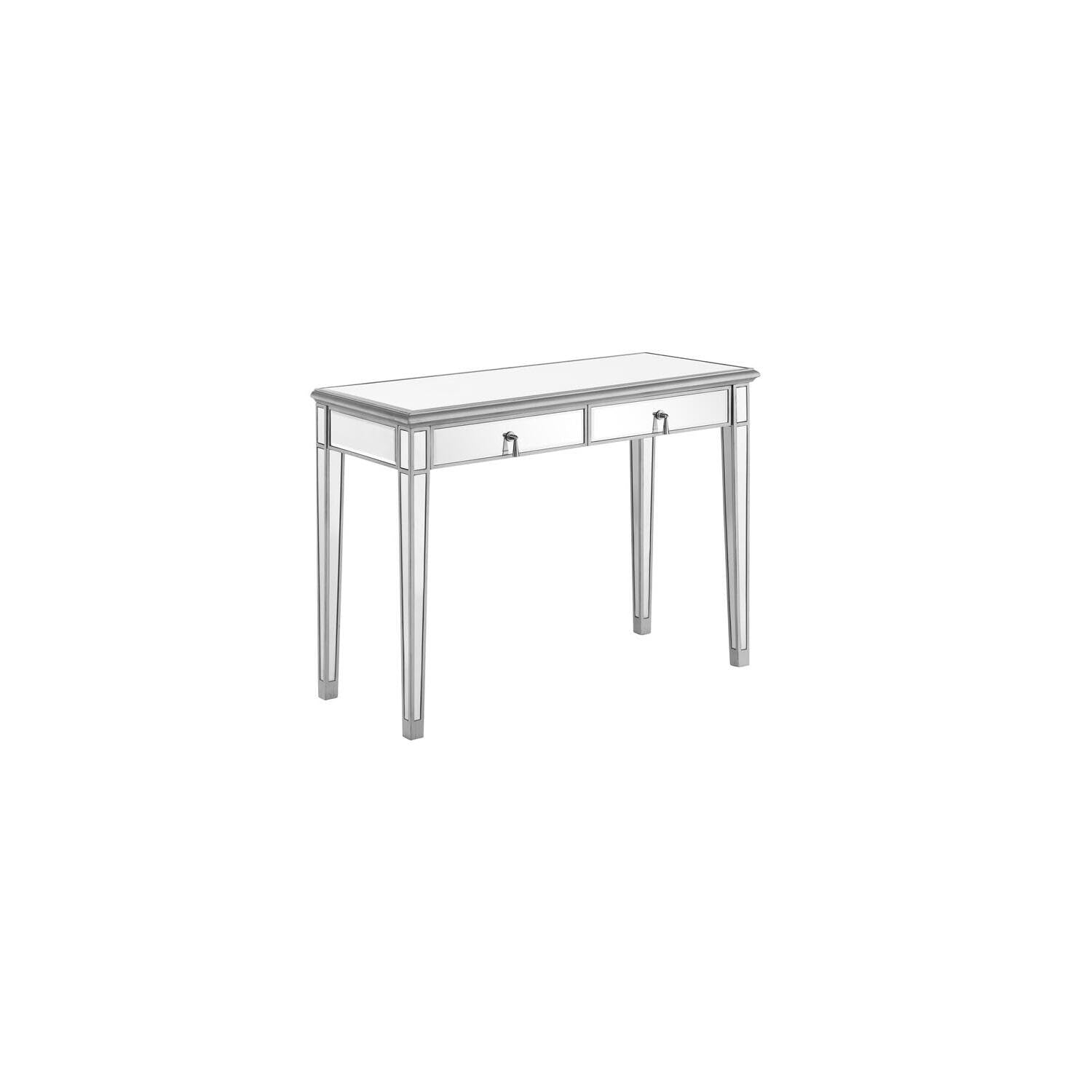 HomeStock Eclectic Elegance Vanity Table Made from Solid Wood and Silver Hardware, Hand Rubber Antique Silver Finish, Clear Mirror, 42 x 18 x 31 inches