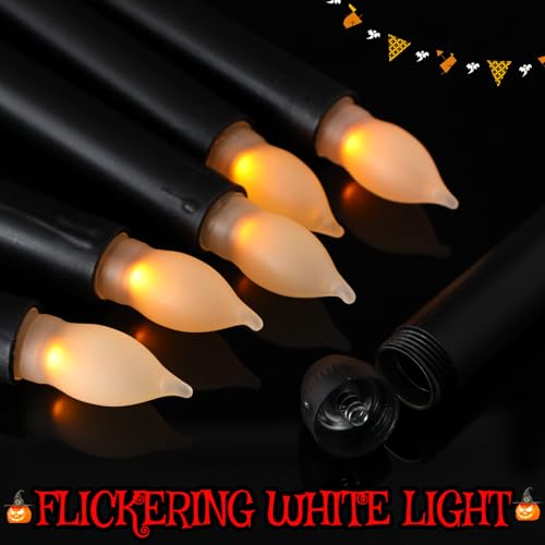 Image of Macarrie 60 Flickering LED Taper Candles, Black Candle Yellow Light
