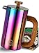 Produktbild QFeelzz French Press  Edelstahl Kaffeebereiter mit Holzelementen  Thermo Kaffeepresse [Regenbogen-Design] inkl. Ersatzfilter (600ml)  Hochwertiger Kaffeezubereiter für unterwegs