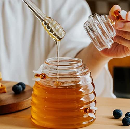Zhqinger Honey Jar With Dipper And Lid Glass Jars With Cute Little Bee Large Glass Jar Honey Syrup Container For Kitchen Coffee Bar Baking #TOP4