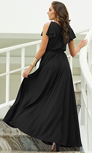 KOH KOH Womens 2025 Long V-Neck Ruffle Sleeveless Bridesmaid Prom Gown Maxi Dress4