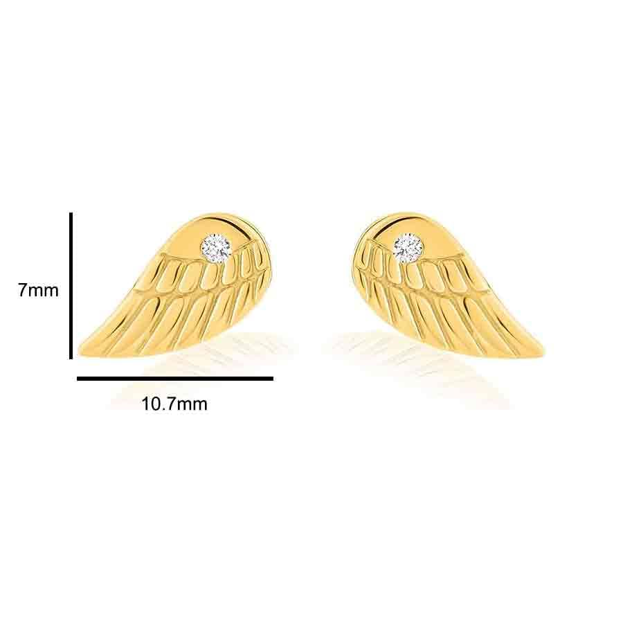 Solid 14k Gold Angel Wing with Tiny Stone Cubic Zirconia CZ Stud Earrings2