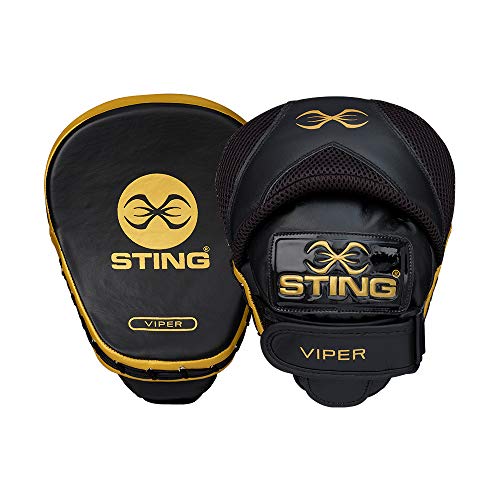 STING Viper Speed Focus Mitts for Boxing, MMA, and Muay Thai, Durable Boxing Mitts, Ultra-Lightweight Boxing Equipment, Black/Gold, Standard Size