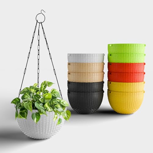 Image of YUCCABE ITALIA SHERA URO-Basket Plastic Flower Pot with Drainage Holes Round Planter Pot Suitable for Inddor Outdoor Kitchen (Multicolor, 6 INCH - 12 Pcs)