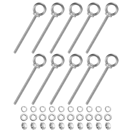 M METERXITY 10-Sets Stainless Eyebolt M6x100mm Shoulder Lifting Eye Bolt with Nuts Washers Male Screw Thread Ring Shoulder Eye Bolts Length 3.94 Inch for Suspending/Fastening
